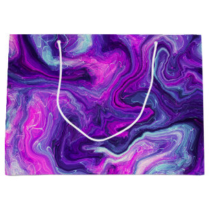 Purple, Blue, Pink Marble Fluid Art Birthday Large Gift Bag