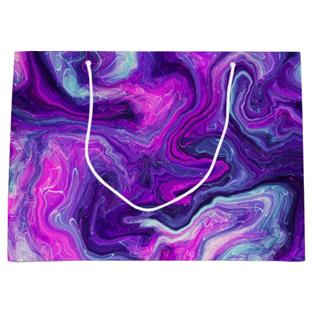 Purple, Blue, Pink Marble Fluid Art Birthday Large Gift Bag (Front)