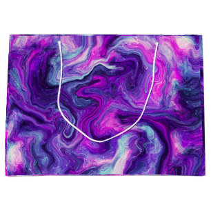 Purple, Blue, Pink Marble Fluid Art Birthday    Large Gift Bag