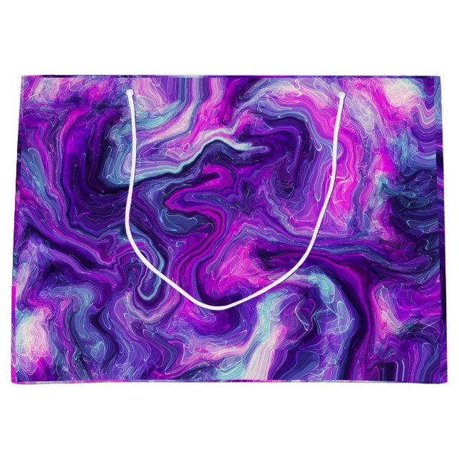 Purple, Blue, Pink Marble Fluid Art Birthday    Large Gift Bag (Front)