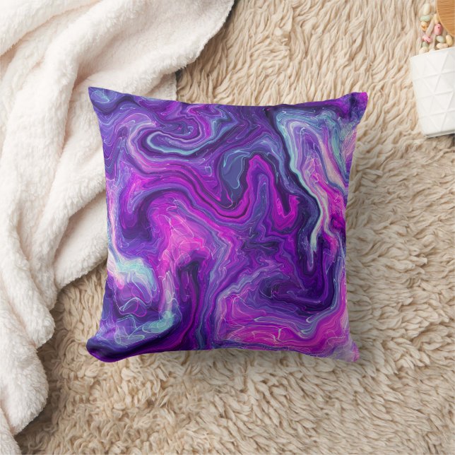 Purple, Blue, Pink Marble Fluid Art Cushion (Blanket)