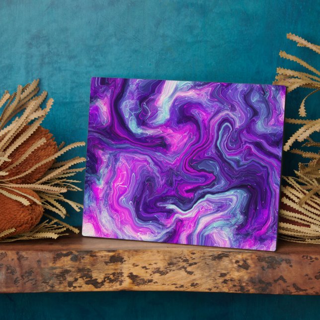 Purple, Blue, Pink Marble Fluid Art     Plaque (Side)