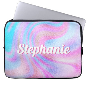 Purple Blue Pink Shimmer Swirl Personalised Name Laptop Sleeve