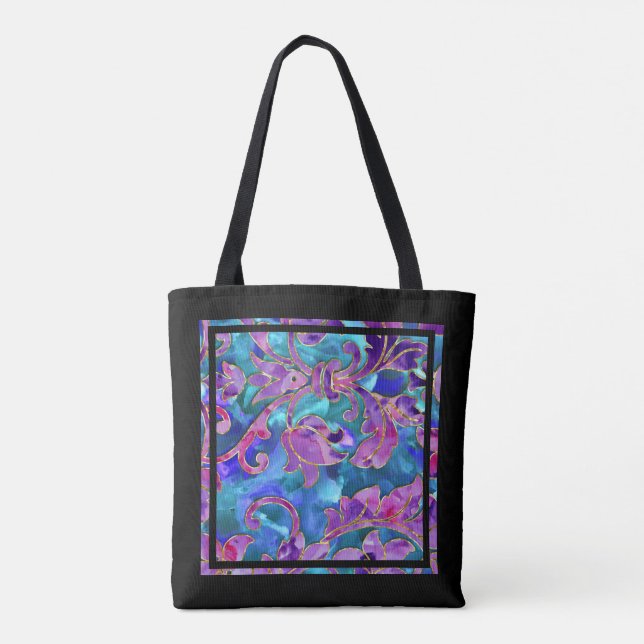 Purple Blue Pink Watercolor Damask Tote (Back)