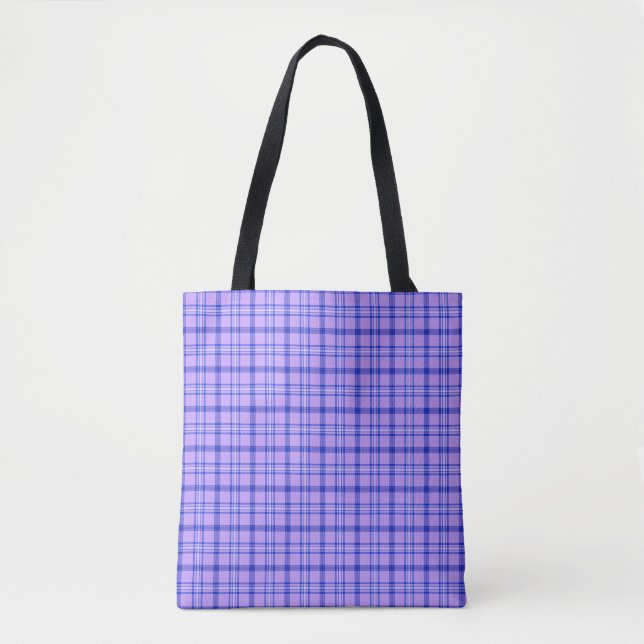 Purple Blue Plaid Classic Pattern Bright Tote Bag (Front)