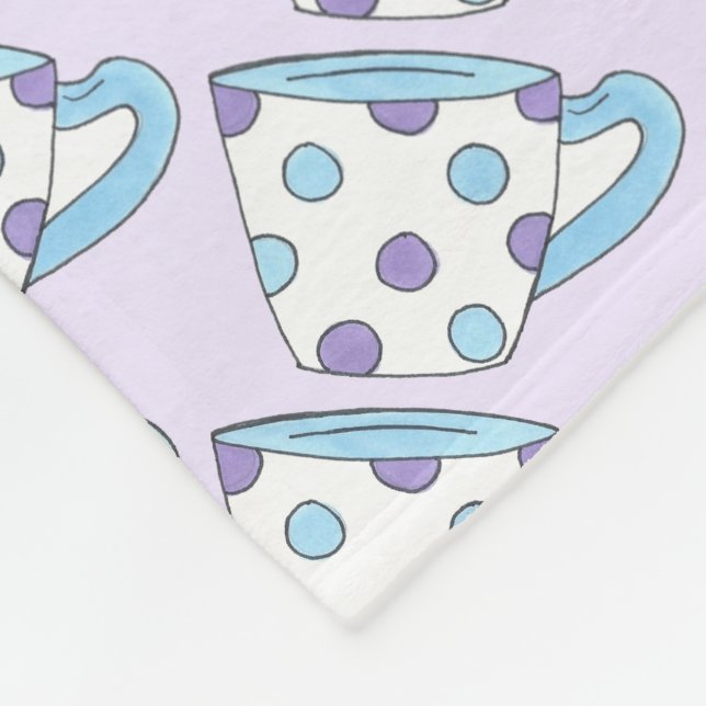 Purple Blue Polka Dot Teacup Tea Party Cups Fleece Blanket (Corner)