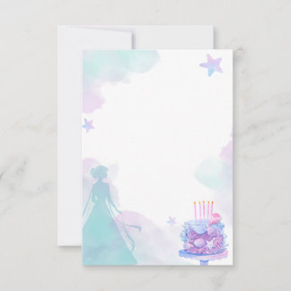 Purple Blue Princess Girl Birthday Party Thank You Card