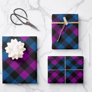 Purple & Blue Quilt Buffalo Plaid Holiday Wrapping Paper Sheet