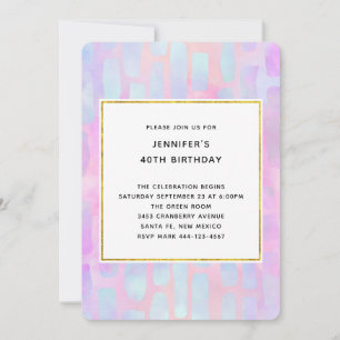 Purple & Blue Rectangle Shapes on Pink Birthday Invitation