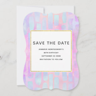 Purple & Blue Rectangle Shapes on Pink Birthday Save The Date