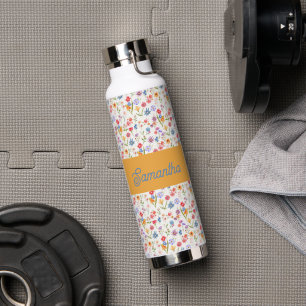 Purple Blue Red Watercolor Monogram Name Water Bottle