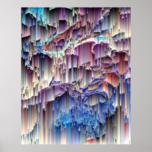 Purple Blue Red Waterfall Rock Abstract Art Poster