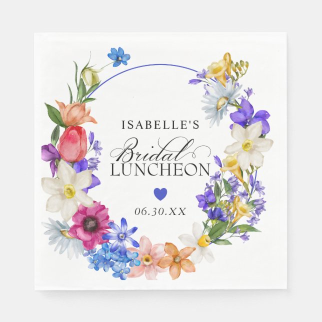 Purple Blue Red Wildflower Bridal Luncheon Shower Napkin (Front)