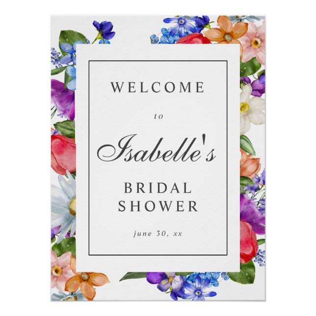 Purple Blue Red Wildflower Bridal Shower Welcome Poster (Front)