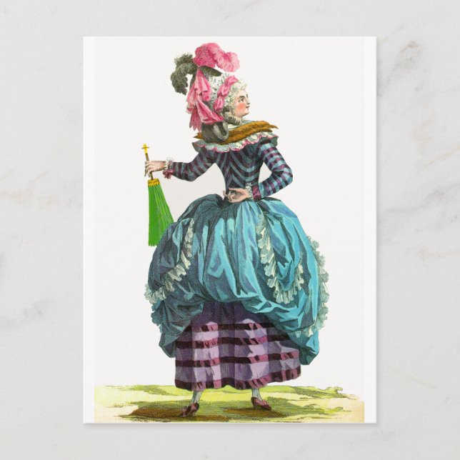 Purple & Blue Regency French Fashion Drawing Postcard (Front)