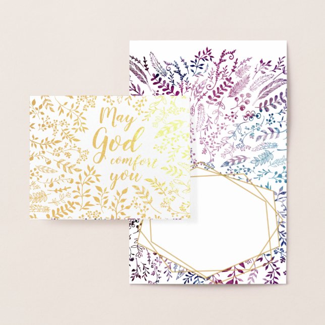 Purple Blue Religious May God Comfort you Sympathy Foil Card (Display)