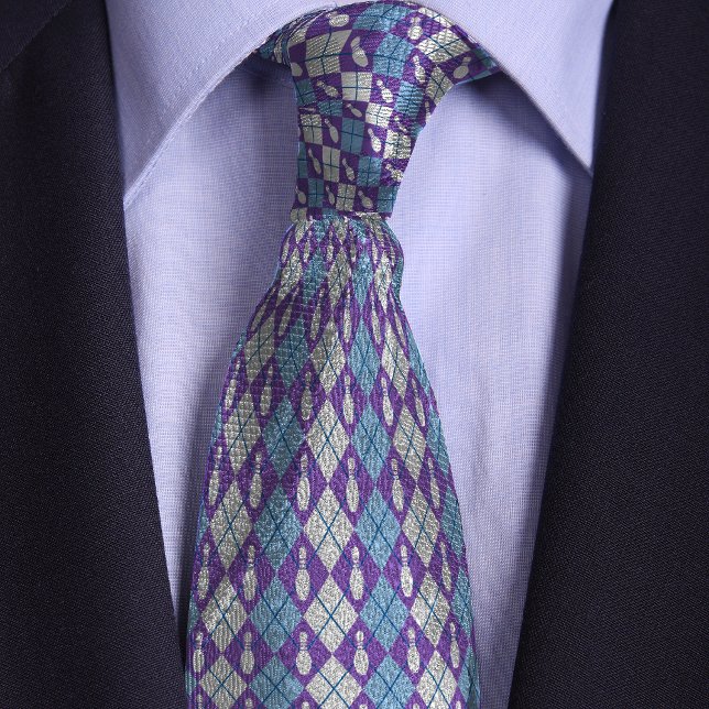 Purple & Blue Retro Argyle Bowling Pin Tie (Creator Uploaded)