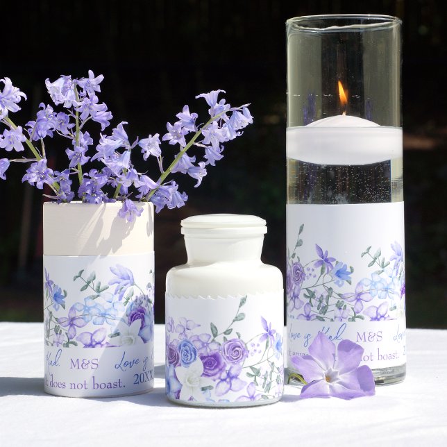 Purple, Blue Rose Centerpiece Wrap-around Labels Poster (purple and blue rose wedding centerpiece with wrap-around label for glass vase or candle votive)