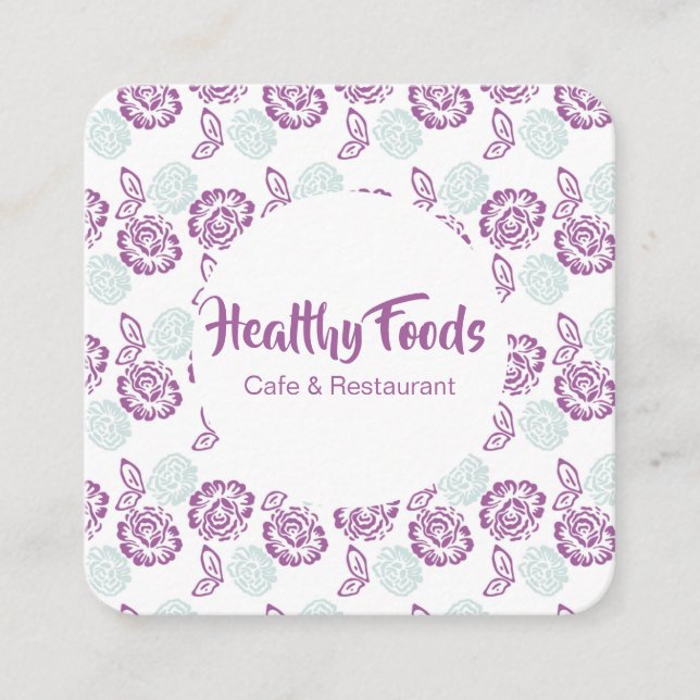Purple & Blue Rose Pattern Modern Business Card (Front)