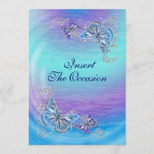 Purple blue rsvp birthday engagement wedding invitation