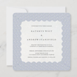 Purple-Blue Scalloped Seigaiha Waves Beach Wedding Invitation