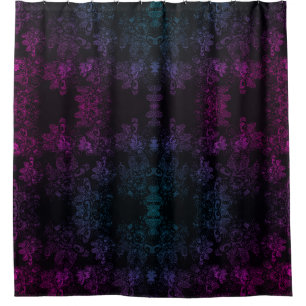 Purple Blue Shimmer-Black "Wild Things"Floral Show Shower Curtain