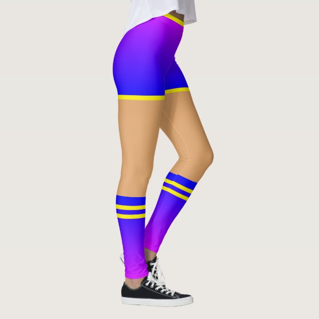 Purple Blue Shorts & Socks - Yellow Striped Sports Leggings (Right)