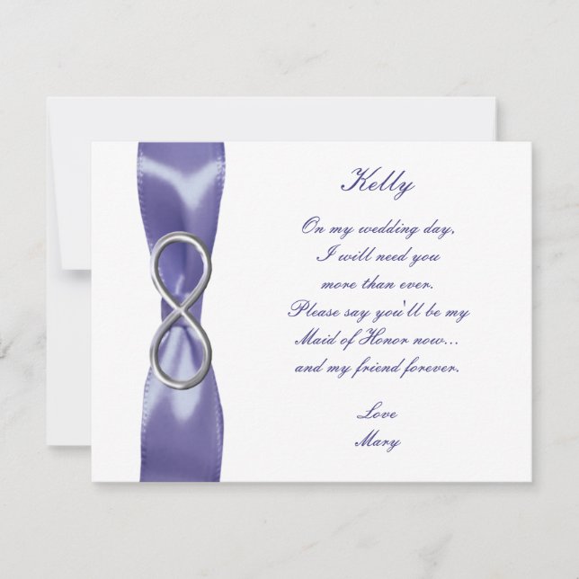 Purple Blue Silver Infinity Maid Of Honour Card (Front)
