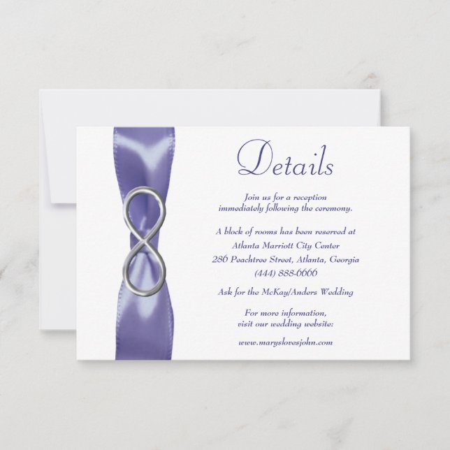 Purple Blue Silver Infinity Wedding Details Card (Front)