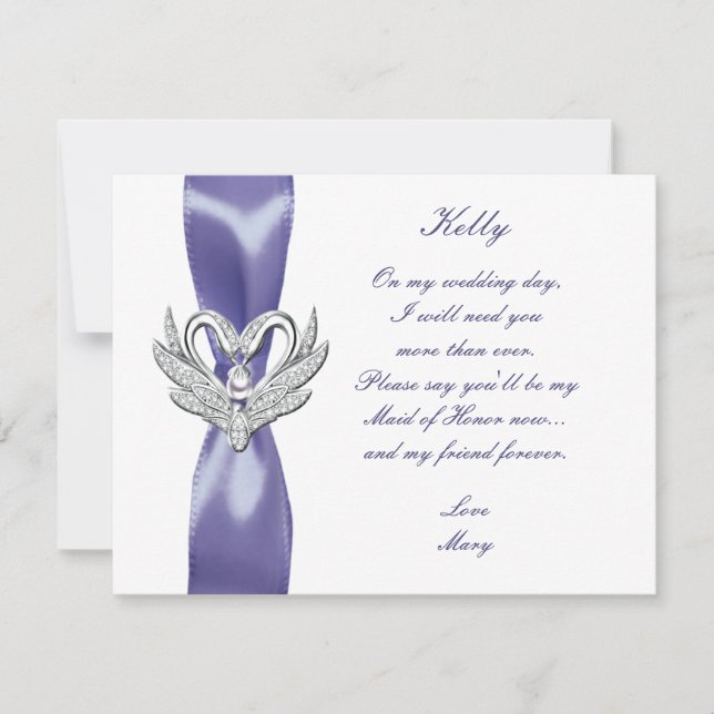 Purple Blue Silver Swans Maid Of Honour Card (Front)