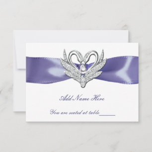 Purple Blue Silver Swans Table Place Card