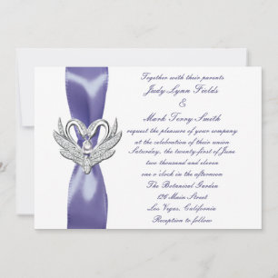 Purple Blue Silver Swans Wedding Invitation