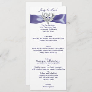 Purple Blue Silver Swans Wedding Menu Card