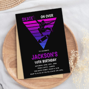 Purple Blue Skateboards Birthday Invitations