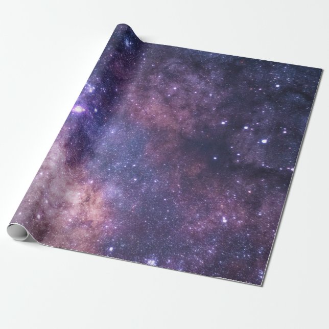Purple Blue Sky Galaxy Starry Night Stars Modern Wrapping Paper (Unrolled)