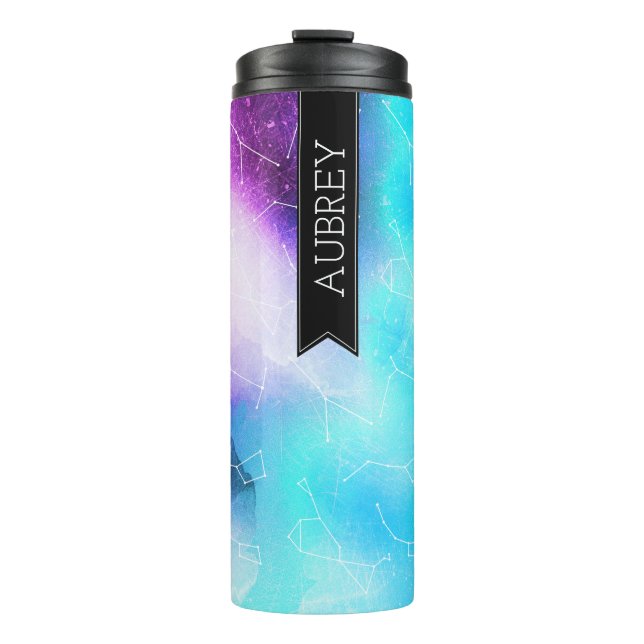 Purple Blue Space Nebula Constellations Thermal Tumbler (Front)