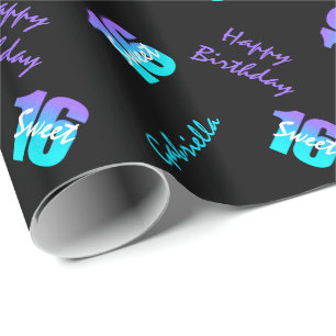 Purple Blue Sweet 16 Personalised Wrapping Paper