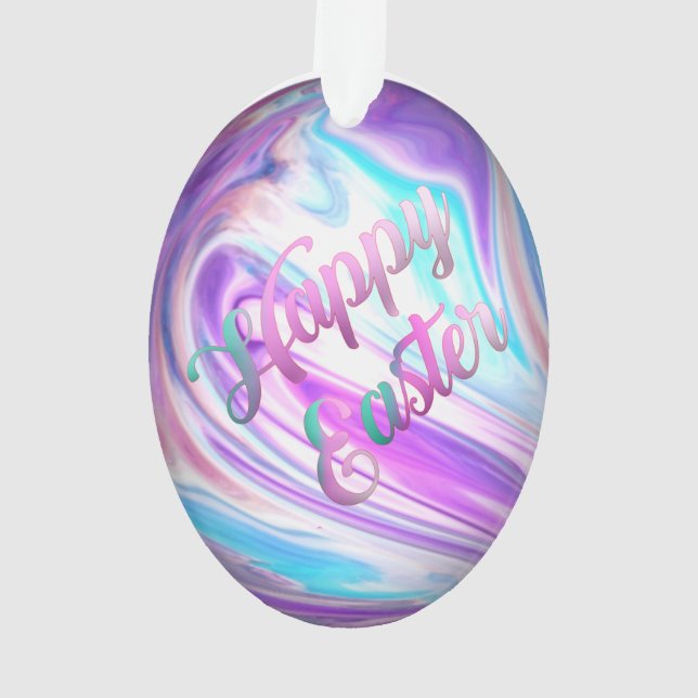 Purple Blue Swirls Happy Easter Egg Ornament (Back)