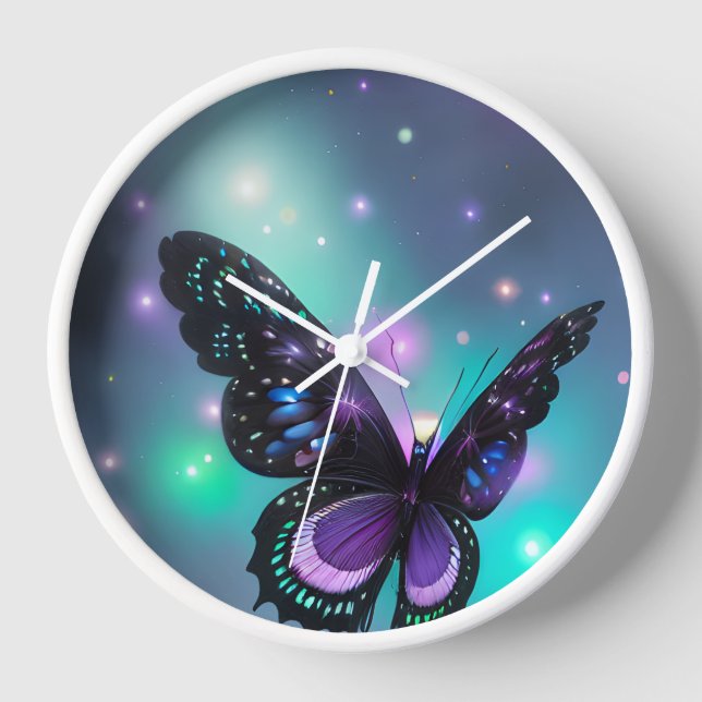 Purple Blue & Teal Butterfly Clock (Front)