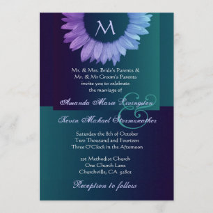 Purple Blue Teal Coloured Sunflower Wedding Invitation
