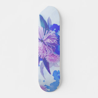 Purple, Blue & Teal Floral Printed Longboard Skateboard