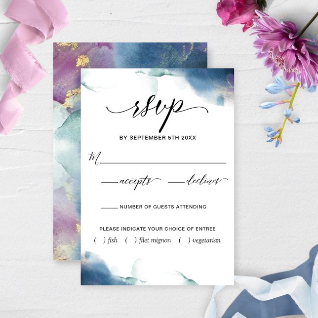 Purple, Blue, Teal Watercolor RSVP w/Meal Choices (Creator Uploaded)