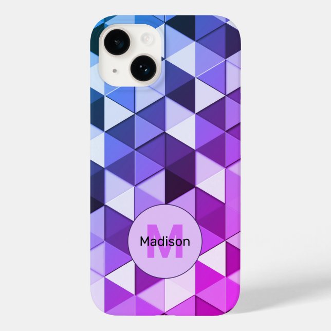 Purple blue triangle geometry pattern Monogram Case-Mate iPhone Case (Back)