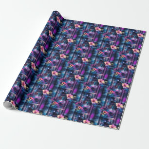 Purple & Blue Tropical Floral Wrapping Paper