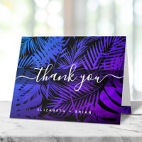 Purple blue tropical palm leaf pattern script name