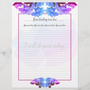 Purple Blue Trumpet Flowers Lined Letterhead