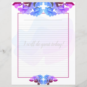 Purple Blue Trumpet Flowers Lined Writing Paper