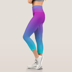 Purple Blue Turquoise Ombre Capri Leggings