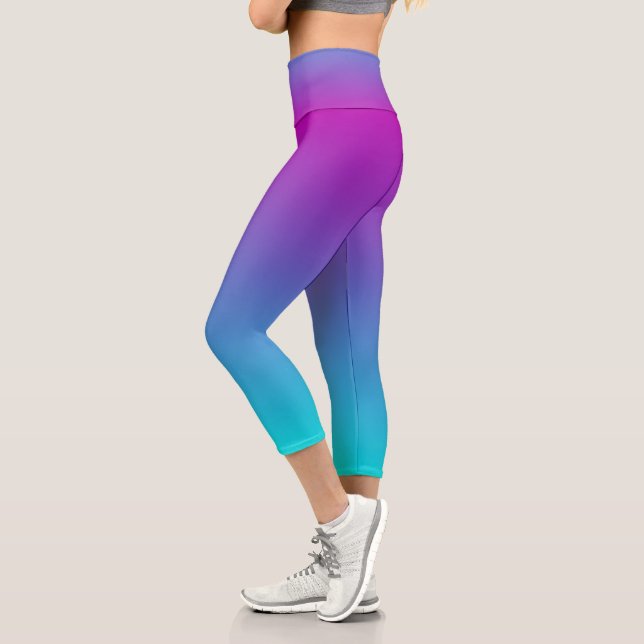 Purple Blue Turquoise Ombre Capri Leggings (Left)