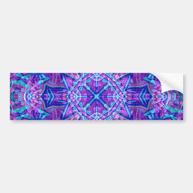 Purple & Blue Vintage Fractal Kaleidoscope Bumper Sticker (Front)